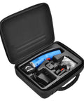 Heavy Duty Electric Scissors And Fabric Cutter Shears For Leather And Cloth With 4500 RPM Power in a compact black carrying case.