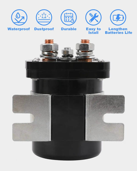 Beefy 500 Amp Battery Isolator Relay For Mobile Audio Systems, 12V Heavy-Duty Battery Separator That Isolates A Second Battery For Marine, Off-Road, Power Sports, RVs And Dashboard Electronics, black metal terminals