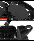 Tight Fitment Built Tough Engine Radiator Cooling Fan Shroud Assembly Straight Shot Replacement For Chevrolet Sonic 2012 To 2018 1.8L showing motor, fan blade detail, and connector.
