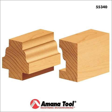 Carbide Tipped Reversible Ogee Router Bit For Window Sash And Rail Work, showcasing cut wood profile samples
