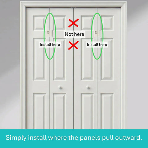 Installation guide for Rock Solid Bifold Door Lock Kit showing where to attach safety lock on bifold doors.