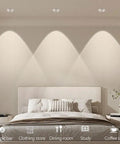 saditesdk 8-Pack 3.5 Inch Led Recessed Lighting Retrofit Downlight illuminating a stylish bedroom with soft glow.
