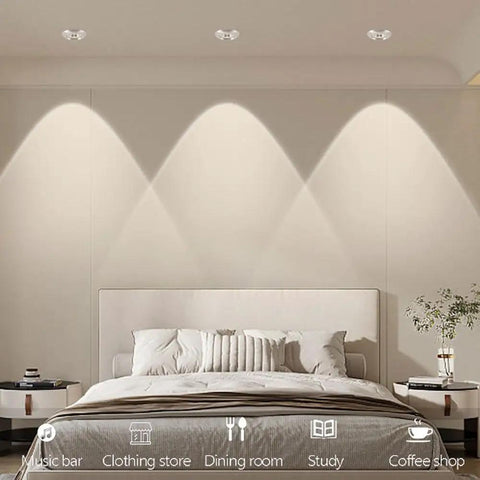 saditesdk 8-Pack 3.5 Inch Led Recessed Lighting Retrofit Downlight illuminating a stylish bedroom with soft glow.