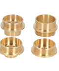 Four brass lock nut adapters from the Top Shelf Brass Router Template Kit for woodworking precision.