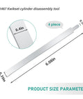 Cylinder Removal Tool Kit For Kwikset Locks, 4 Piece Set, Model 81467 showing tool dimensions in inches.