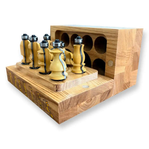 Heavy Duty Architectural Molding Router Bit Set For Skilled Woodworkers Crafting Knockout Baseboards Door Casings And Chair Rails, 7 router bits with storage.