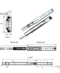 Beefy 53mm Steel Drawer Slide Track For Kitchen Cabinets With Ball Bearing Glide And Soft Close, product schematic and dimensions