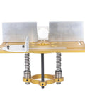 Heavy Duty Aluminum Trimming Flip Plate With Smooth Milling Guide Table Insert For Rock Solid Woodworking Router Lift mounted on a workbench.