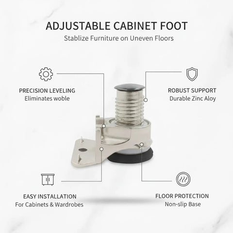 Adjustable Cabinet Foot For Leveling Wardrobes And Cabinets On Uneven Floors, Zinc Alloy Furniture Leg, Heavy Duty Leveler