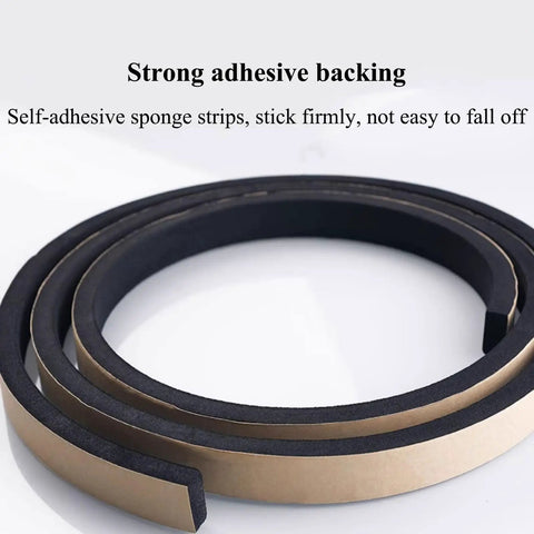 Dope Foam Rubber Seal Strip With Super Strong Self-Adhesive Backing, 10M Length, flat black sponge tape for sealing gaps.
