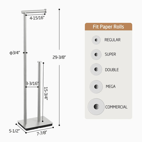 Freestanding Toilet Paper Holder Stand With Reserve Storage In Rustproof Stainless Steel Brushed Finish For Bathroom Heavy Duty Stable Base