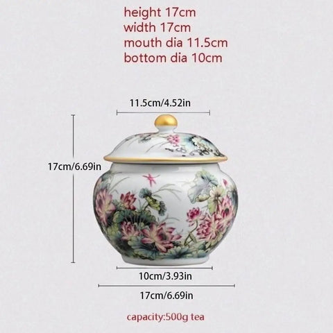 Hand-Painted Floral Ceramic Tea Canister With Legit Airtight Seal For Loose Tea, Coffee Beans, And Pantry Staples, 17cm tall.