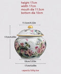 Hand Painted Floral Ceramic Tea Storage Jar With Secure Tight Seal Lid For Loose Leaf Coffee Beans Spices And Dry Goods with dimensions.