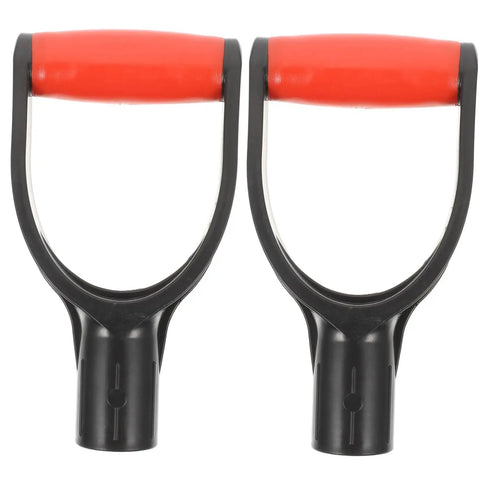 D-Handle Shovel Replacement Part With Lightweight Comfortable Grip For Easy Digging And Rugged Daily Use Durable Link Handle For Shovels Forks Or Rakes Simple Install Reusable Replacement Kit For Diy Garden Projects showing two red grips