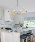 6 Light Gold Finish Chandelier, Vintage Candle Style Farmhouse Ceiling Light for Kitchen Island