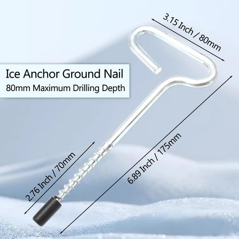 Ice Anchor Drill Adapter Kit For Ice Fishing Shelters 11mm Drill Bit Compatible Ground Nail with dimensions shown.