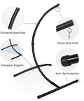 Diagram of Heavy Duty Hammock Chair Stand For Indoor Outdoor Use, Built Like A Tank 2 Inch Powder Coated Steel C Stand with components labeled