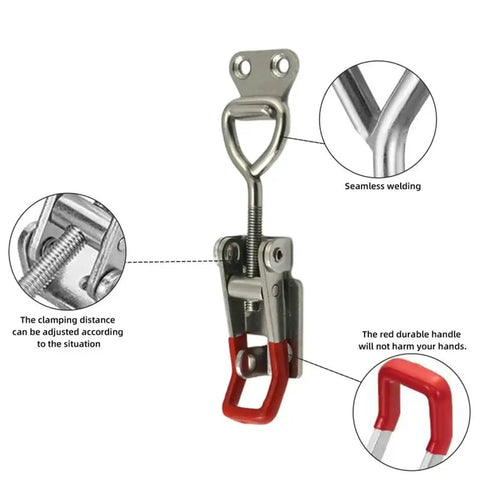 4 Pack Quick Catch Toggle Latches With Adjustable Hasp Lock For Cabinet Doors, showing close-up on seamless welds and red handle