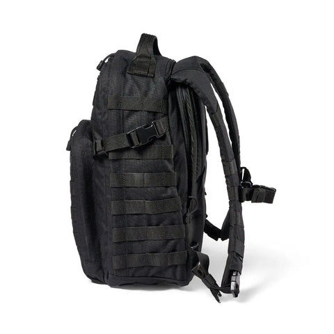 Side view of RUSH 12 2.0 Tactical Backpack With Laptop Compartment And 24L Capacity Everyday Carry Molle Pack For Travel Work Hiking Black.