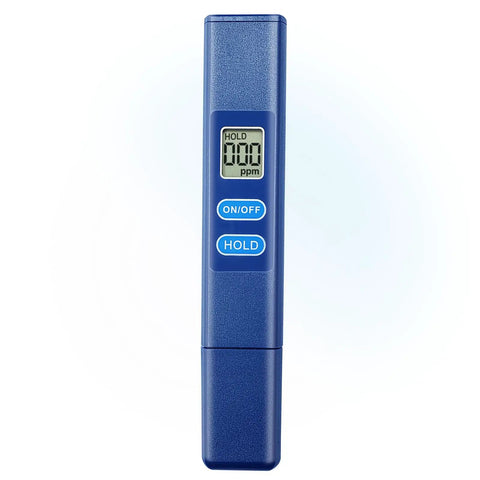 Digital TDS Water Meter For Drinking Water And Home Use 0 To 9990 Ppm Water Quality Tester, blue color, LCD display, front view
