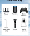 Products compatible with AC DC Wall Charger For Elliptical Machine Power Supply Cable, including a router, stereo, game machine, lamp, shaver, CCTV camera.