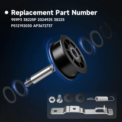 Washer Idler Pulley Kit With Lever And 27 Inch Belt Tensioner For Alliance Laundry Systems Speed Queen Huebsch Primus Unimac Ipso Cissell Econo Washers Replace 959P3 38174 38225p UNMC959P3 202032, black pulley and metal hardware