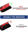 5 Pack Adhesive Edge Finger Pulls For Cabinets showing strong dual adhesives compared to single adhesive, black finish, no drilling required.