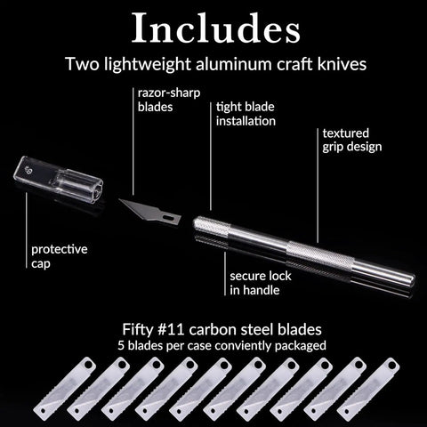 Pro Grade Hobby Knife Set With 1 Precision Craft Knife And 10 Ultra Sharp SK5 No 11 Blades For Paper Vinyl Leather Wood And Polymer Clay Projects Fatigue Free Control And Clean Detailed Cuts