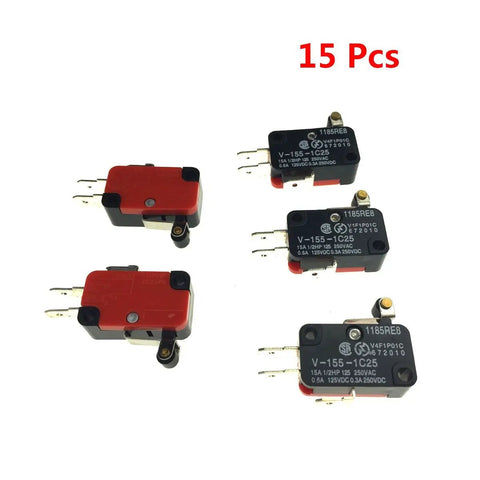 15 pack of Micro Limit Switch With Short Roller Lever Arm SPDT Snap Action, 15A 250VAC, 1NO 1NC, red and black color