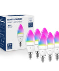 E12 Smart LED Bulbs 60W Equivalent Candle And Candelabra RGBCW 500 Lumen 6W Each Works With Alexa Google Home 6 Pack
