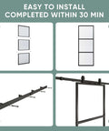 Installation steps for Clear Tempered Glass Barn Door 28 Inch By 84 Inch With Carbon Steel Frame Pre Drilled For Easy Assembly.