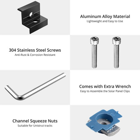 20 Pcs Solar Panel End Clamps For Standard Unistrut Heavy Duty Aluminum Mounting Brackets 30mm 35mm With Nuts Bolts Kit