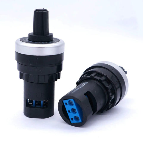 22mm Rotary Potentiometer LA42DWQ-22 10K Ohm B10K For Inverter And Variable Speed Drive Controllers, black and silver casing