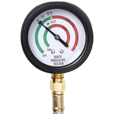 Exhaust Back Pressure Tester Kit For Diesel Engines With Gauges And Adapters, Diagnostic Tool For Trucks And SUVs Quick Connect Operation, 6 Foot Double Braided Stainless Hose With 600 Fahrenheit Heat For Turbo DPF Catalytic Converter Troubleshooting, pressure gauge close-up