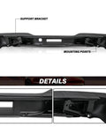 Chrome rear step bumper assembly, front view, with mounting points for 1999–2006 Chevy Silverado/GMC Sierra.