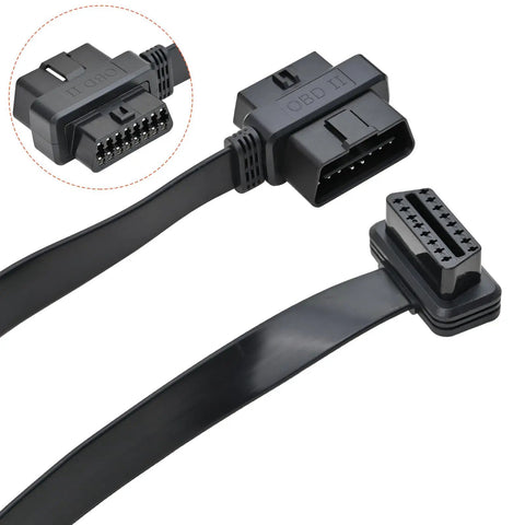 Right Angle OBD II OBD2 16 Pin Splitter Extension Cable 1 Male To 2 Female, ultra flat low profile OBD2 extender cord