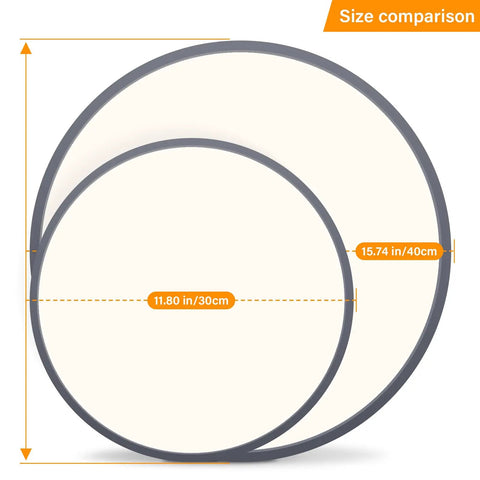 Size comparison of Dimmable Wood Oak Ceiling Light Fixture In Modern Gray LED Flush Mount With 5CCT Circular Minimalist Design