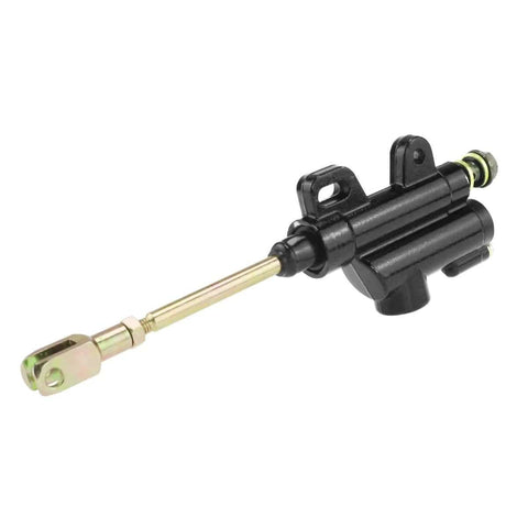 10mm Banjo Rear Hydraulic Foot Brake Master Cylinder for Dirt Bikes and ATVs, black aluminum, side view