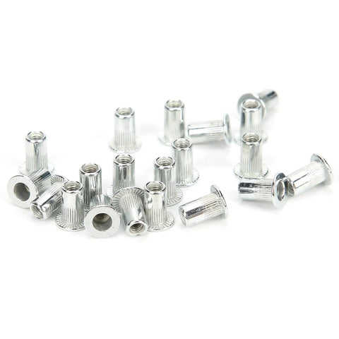 100 Piece Rivet Nuts Kit M3x20 Hollow Thread Inserts Aluminum Alloy Fasteners Hardware For Quick Beefy Riveting In Auto Body Metalworking DIY Projects And Industrial Applications aluminum alloy rivet nuts on white