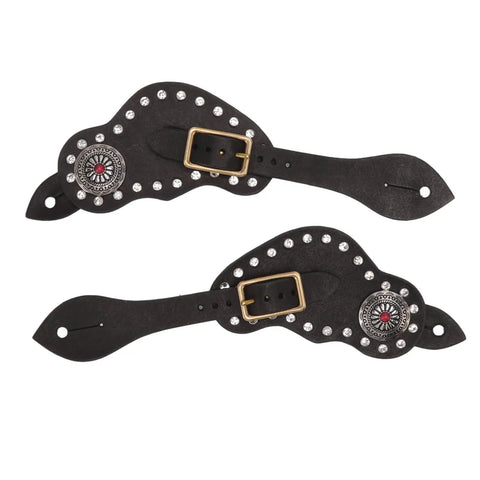 Dope Vintage Style Cow Leather Rhinestone Spur Strap With Adjustable Metal Buckle For Horse Riding Gear