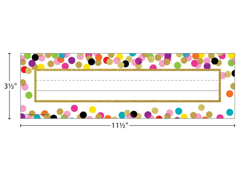 Confetti Name Plates For Classroom Use Kid Friendly Name Tags 3.5 x 11.5 inches multicolor design for teachers and students