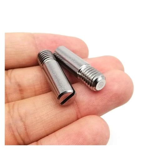 Stainless Steel Dowel Pin Set 304 Slotted Outside Thread Solid Cylindrical Locator Pins For M2 To M10 Sizes shown held in hand