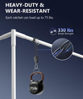 Beefy Heavy Duty Retractable Ratchet Tie Down Straps 4 Pack 8 Ft Each 75 Lb Capacity Per Strap holding 75 lb weight