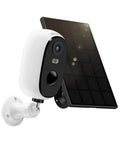 Outdoor Wireless Security Camera With 2K Color Night Vision Solar Powered Spotlight And Wi Fi PIR Motion Sensor And Two Way Talk, mounted.
