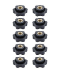 M6 Star Knob Through Hole Thumbwheel Panel Mount Clamping Handle 10 Pack Black Plastic With Brass Insert, star knobs in a grid layout.