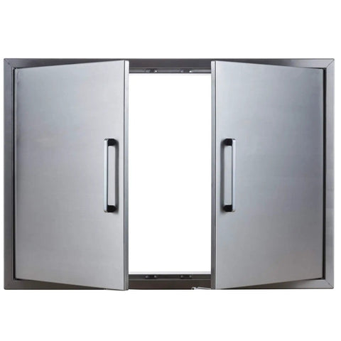 Stainless Steel Flush Mount Outdoor Kitchen Door Set Double Access Door 30 Inch Wide 21 Inch High Rust Resistant And Weatherproof