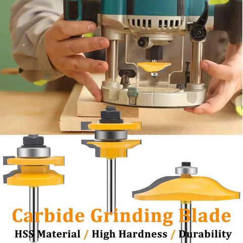 Pro Grade Quarter Inch Shank Groove Tongue Router Bit For Raised Panel Cabinet Doors With Back Cutter in woodworking setup