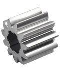 Close-up of metal steering sector pinion gear replacement for John Deere lawn tractors and mowers, heavy duty