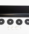 Tesla Model 3 And Model Y Trunk Liftgate Closing Handle Trim In Bright Polished Stainless Steel with black washers.