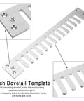 Pro Grade Through Dovetail And Box Joint Router Template Kit with 1/2 inch pitch detail showing aluminum construction for precise woodworking.